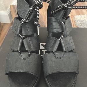 SOREL JOANIE 2 LACE UP WEDGE SANDLES - BLACK